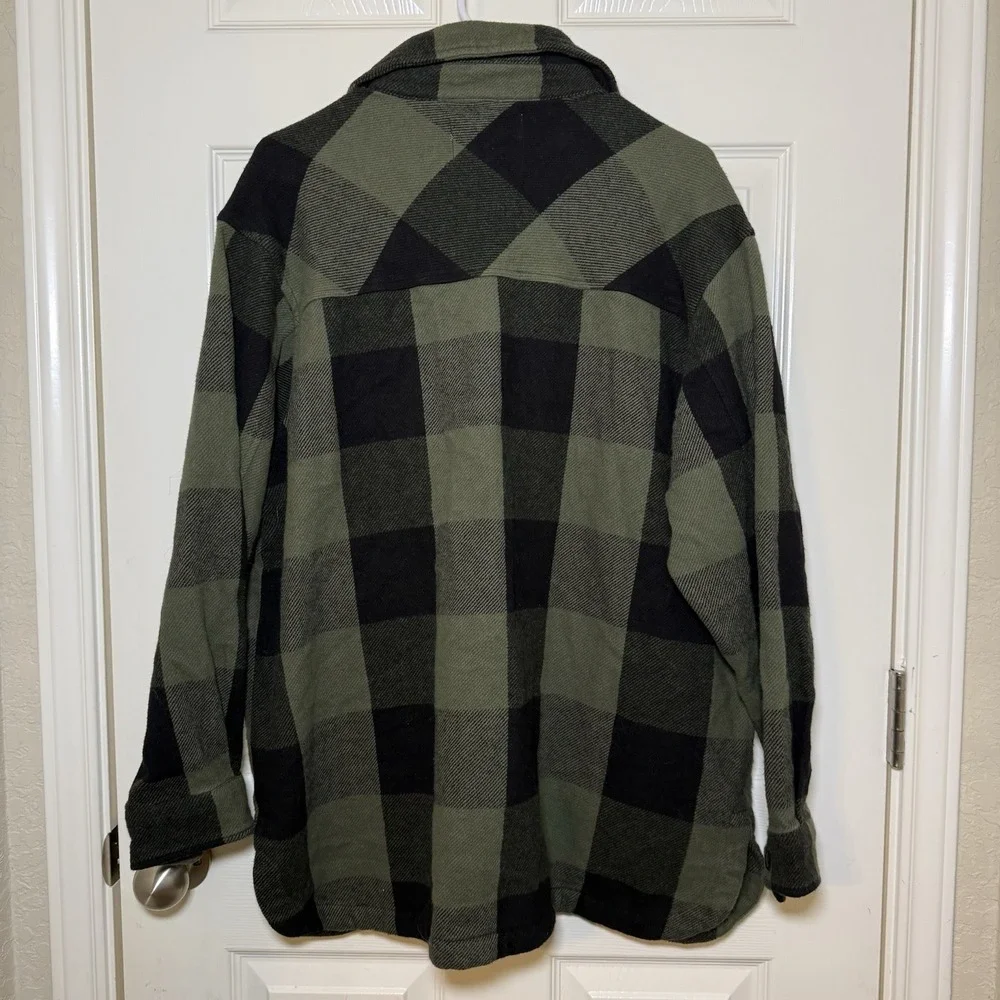 Lucky Brand NWT Shacket‎ Womens XL Green Black Plaid Flannel Oversized Pockets